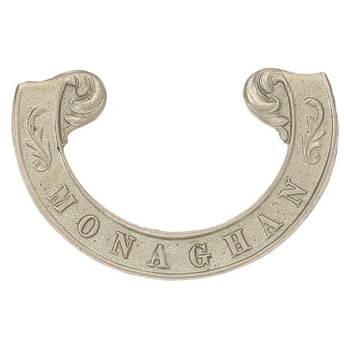 90 - Irish Monaghan Militia Victorian scroll pattern forage cap badge circa 1858-74.  Good scarce die-sta... 
