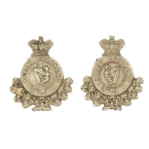 91 - Irish Kerry Militia Victorian pair of facing collar badges circa 1874-81.  Good rare die-stamped whi... 