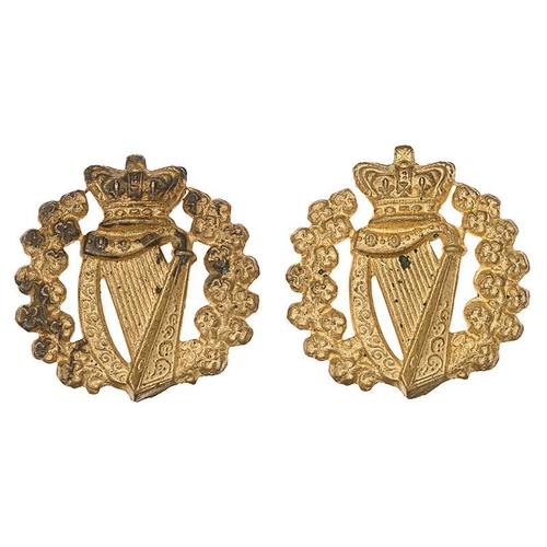 93 - Irish Wexford Militia Victorian pair of collar badges circa 1877-81.  Good scarce die-stamped gilt m... 
