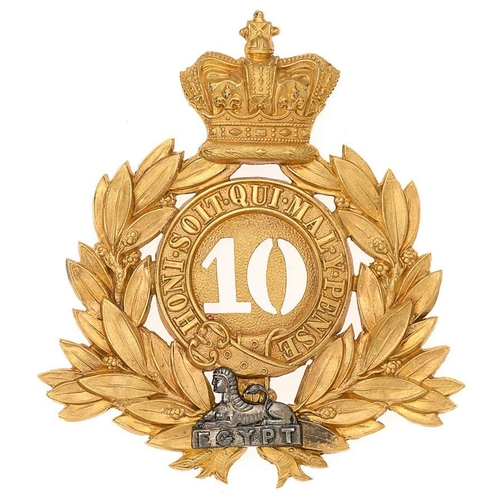 107 - 10th (North Lincoln) Regiment Victorian Officer shako plate circa 1869-78.   Fine scarce gilt crowne... 