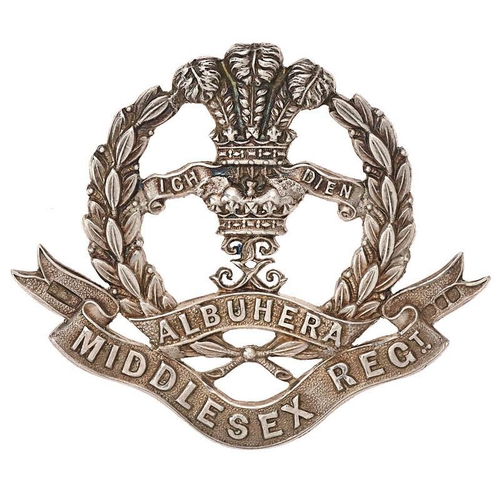 133 - Middlesex Regiment 1897 HM silver Victorian Officer cap badge.  Fine Birmingham hallmarked (x) die-c... 