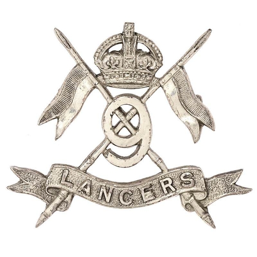 134 - 9th (Queens Royal) Lancers 1948 HM silver Officer cap badge.  Fine die-cast Birmingham hallmarked (Y... 