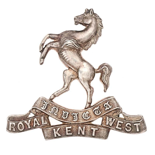 136 - The Queens Own (Royal West Kent Regiment) 1941 HM silver WW2 Officer cap badge.  Fine die-cast Birmi... 