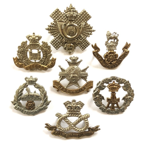 141 - 7 Victorian Infantry cap badges.  Good examples of Suffolk ... Highland Light Infantry ... Loyal Nor... 