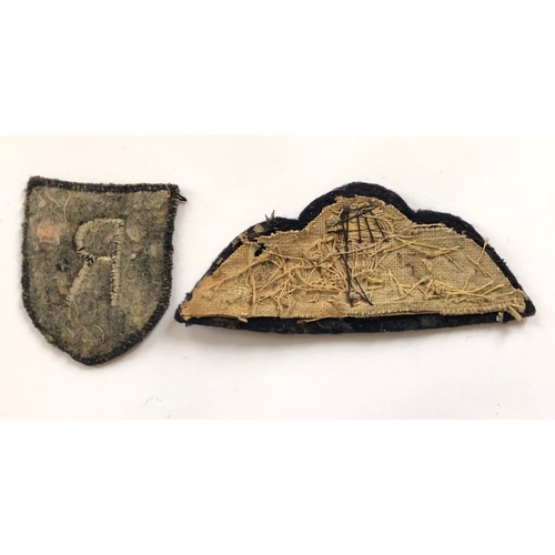 161 - (2) R Force WW2 cloth formation sign and Parachute wing.    Good scarce embroidered examples.