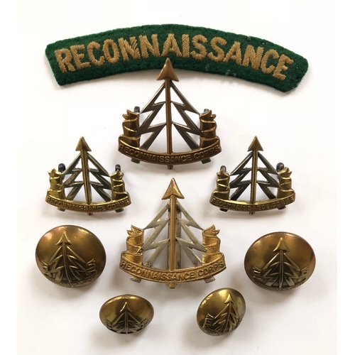 162 - Reconaissance Corps WW2 Officer 9 items of Insignia.  Good set of silver plate and gilt die-cast cap... 