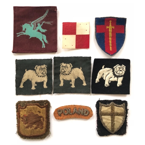164 - (9) 6 cloth formation signs and set of 3 Polish cloth badges.  Airborne Pegasus (printed) ... Southe... 