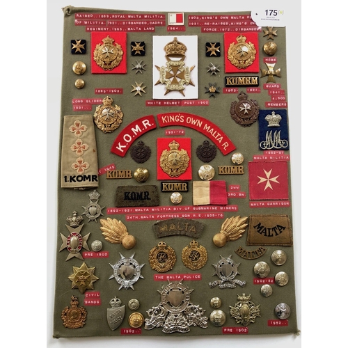 175 - Malta Armed Forces and Police 1 items of insignia.  Board with good display of metal and cloth badge... 