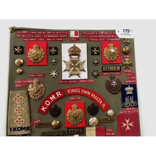 175 - Malta Armed Forces and Police 1 items of insignia.  Board with good display of metal and cloth badge... 