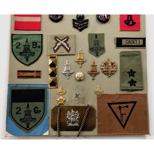 181 - Rhodesian Internal Affairs and Guard Force 50 items of insignia.  Board with good display of metal a... 