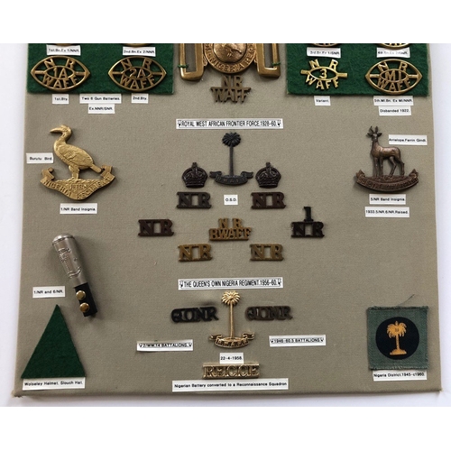 188 - Northern Nigeria Regiment WAAF etc. 45 items of insignia.  Board with good display of metal and clot... 