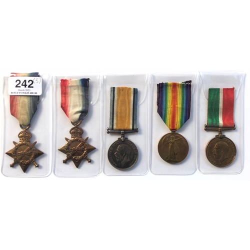 242 - 5 x WW1 Campaign Medals.  1914/15 Star M2-054430 PTE J HALL ASC ... 1914/15 Star  11076 PTE A WEBB R... 