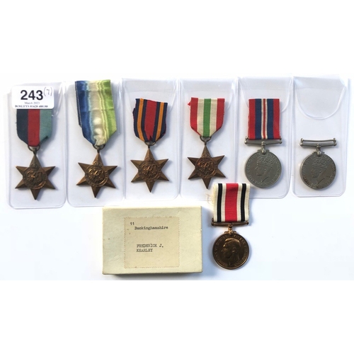 243 - 6 WW2 Allied Campaign Medals and another  1939/45 Star, Atlantic Star, Burma Star, Italy Star, 2 x W... 