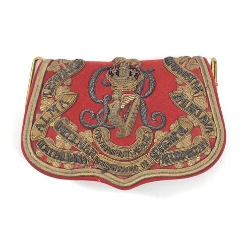 253A - 8th (King’s Royal Irish) Hussars Officer pouch. A rare George V period example, Scarlet melton cloth... 