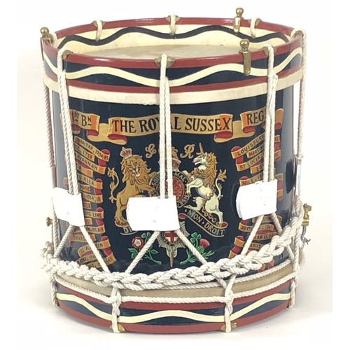 261 - 1st Bn Royal Sussex Regiment, Regimental side drum.  A good rope tension display example. The front ... 