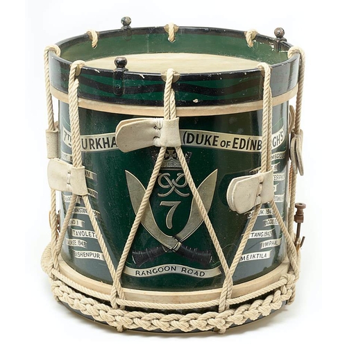 268 - 7th Duke of Edinburghs Own Gurkha Rifles Issue side drum. A good rope tensioned post 1959 example by... 