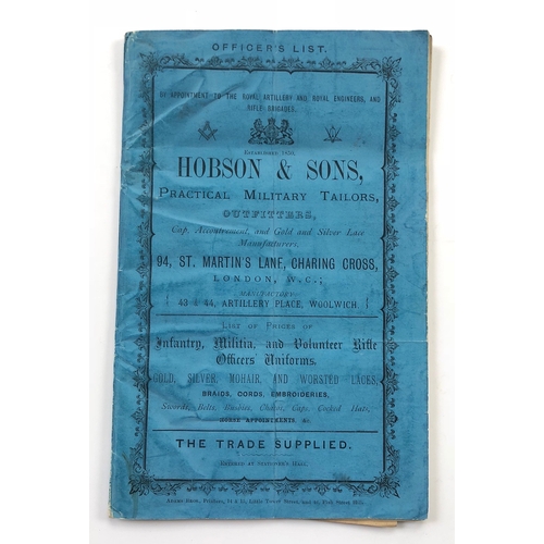 273 - Victorian 1873 Hobsons & Sons Military Outfitters Catalogue.  A very rare original catalogue and pri... 