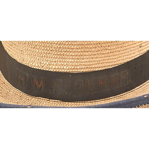 279 - Royal Navy Rating WW1 Straw hat. HMS Ceres.  A rare example of the pattern introduced in the late 19... 