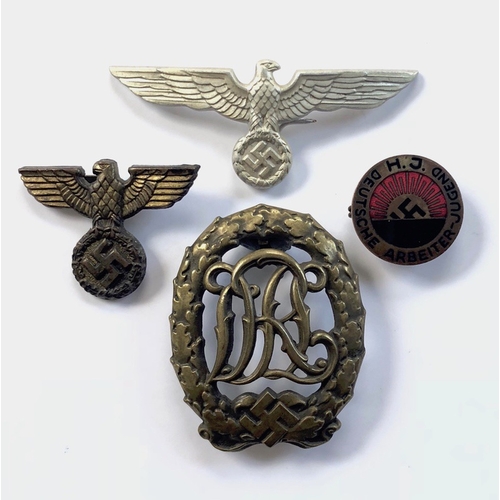 311 - German Third Reich 4 items of insignia  Army Officer cap eagle and swastika (3 prongs) ... NSDAP eag... 