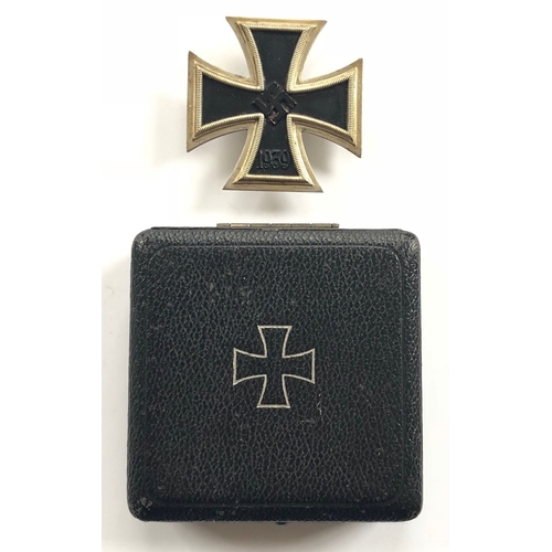 351 - German Third Reich cased 1939 Iron Cross 1st Class.  Fine example with made silvered frame and magne... 