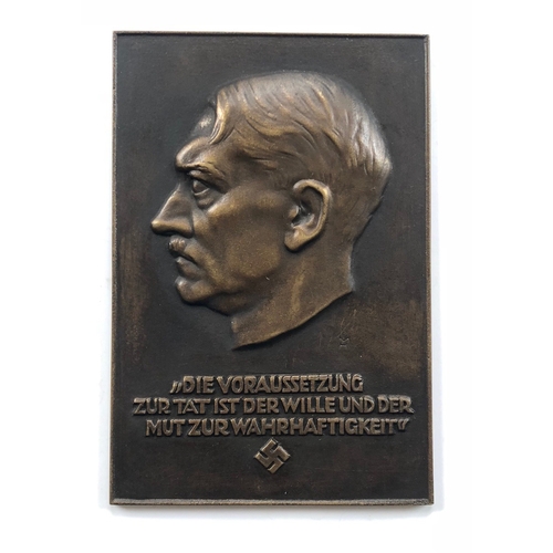 401 - German Third Reich Adolf Hitler cased non-portable award presentation bronze plaque. A good scarce e... 