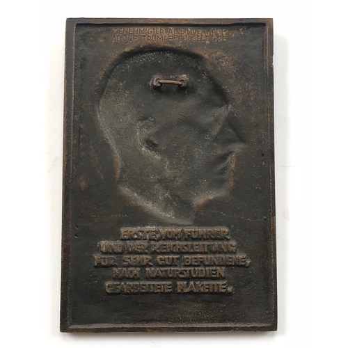 401 - German Third Reich Adolf Hitler cased non-portable award presentation bronze plaque. A good scarce e... 