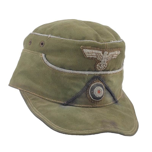 403 - German Third Reich Afrika Korps M41 Officer Field Cap.  Good rare ribbed cotton example bearing wire... 