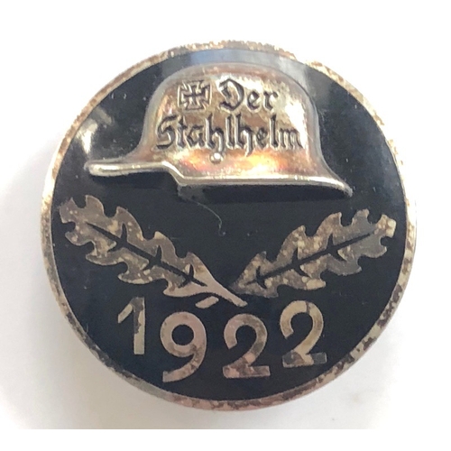 409 - German 1922 Der Stahlhelm membership badge by Der Stahlhof Magdeburg.  Good silver edged black ename... 