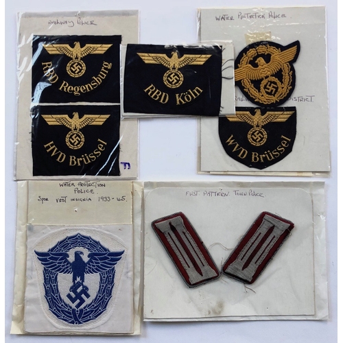 445 - German Third Reich Police 5 x various Arm Badges, Sports, Vest device and pair of collars  Good scar... 