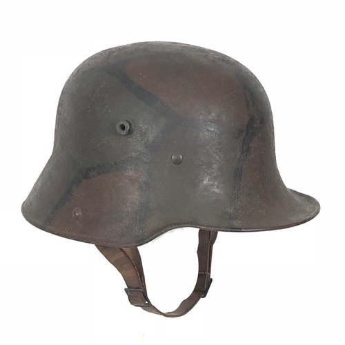 446 - Imperial German WW1 Camouflage Steel Helmet.  A good and scarce example with camouflaged painted fin... 