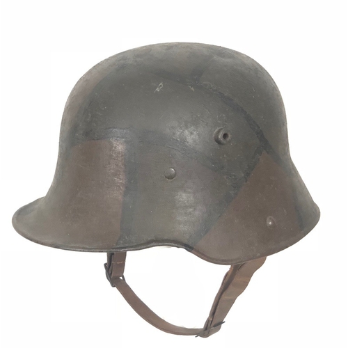 446 - Imperial German WW1 Camouflage Steel Helmet.  A good and scarce example with camouflaged painted fin... 