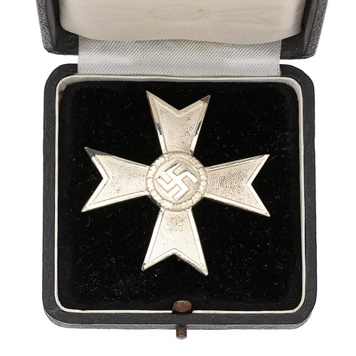 314 - German Third Reich cased 1939 War Merit Cross 1st Class. Fine scarce die-cast silvered example with ... 