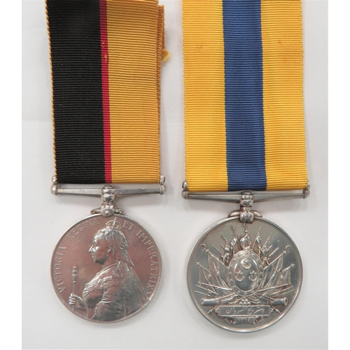 Queens Sudan and Khedives Sudan Medal Pair
consisting Queens Sudan 1896-98 medal.  Now renamed to "4186 Cpl G Jones Lancs Fus." ... Khedives Sudan medal unnamed.  Bar later removed.  2 items.
