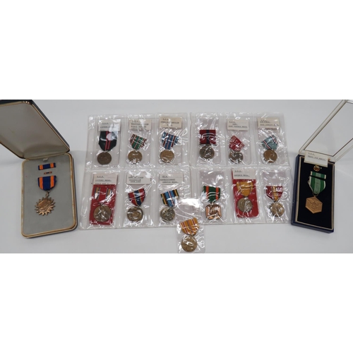 Collection Of 15 American Medals
including boxed Air medal ... Boxed medal for Merit ... Air Force Good Conduct medal ... Army Good Conduct medal ... Defence medal ... Vietnam Service ... Victory medal ... American Campaign.  15 items.