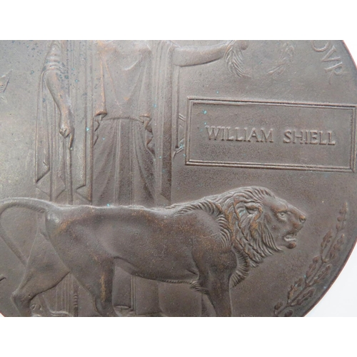 123 - WW1 Casualty Death Plaque William Shiell
bronzed death plaque penny named 