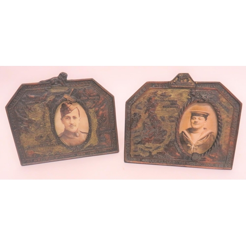 131 - Two WW1 Period Decorative Frames
cast bronzed spelter, rectangular frames with oval photo mounts. &n... 