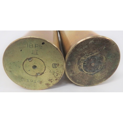 138 - Two WW1 Dated Inert British 18pr Shells
consisting brass case.  The base dated 1915.  Steel head wit... 