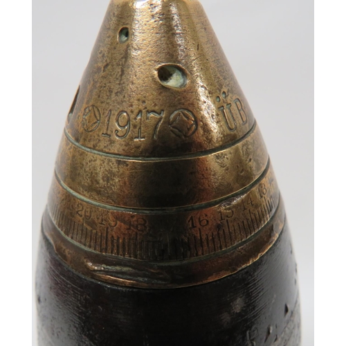 141 - WW1 Dated Inert German Shrapnel Shell
brass case.  The base dated 1916.  Hollow steel shell with cop... 