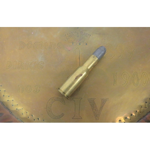 143 - Boer War Period CIV Brass Tray
11 inch brass tray with raised pie crust rim.  The face engraved... 