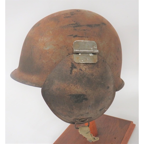 166 - American M3 Combat Flying Steel Flak Helmet
steel, standard shape helmet with cut out ear side shape... 