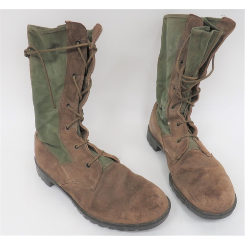 265 - Pair Of Post War Jungle Pattern Boots
tan suede leather and green canvas, high ankle boots.  Fr... 