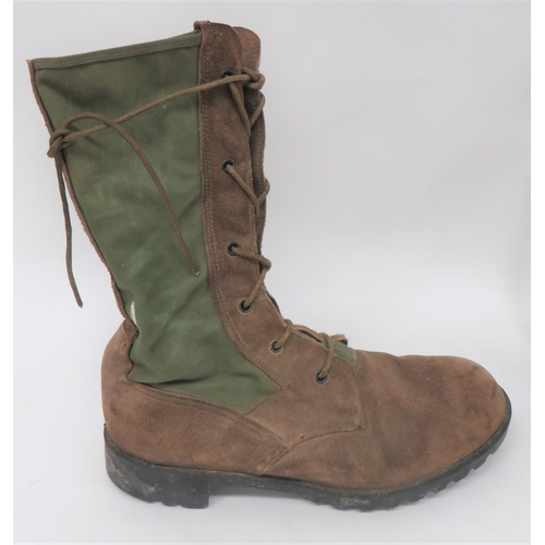 265 - Pair Of Post War Jungle Pattern Boots
tan suede leather and green canvas, high ankle boots.  Fr... 