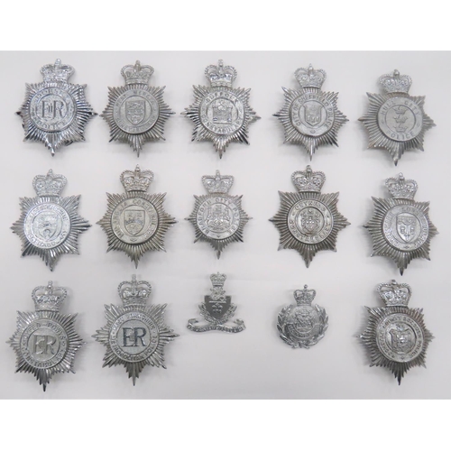 28 - 15 Post 1953 Police Constabulary Helmet Plates
plated Queens crown examples include West Mercia Cons... 
