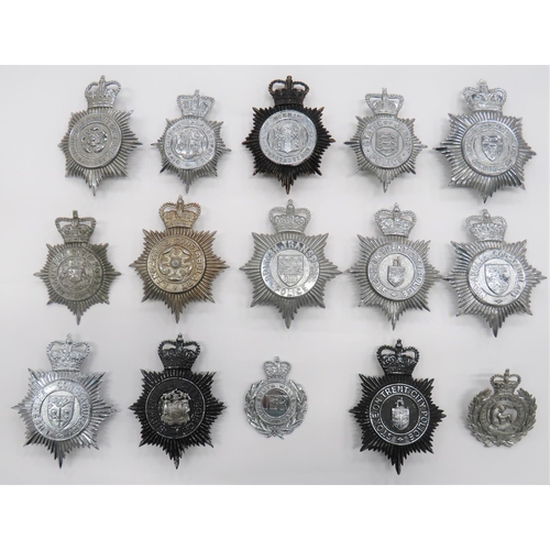 29 - 15 Post 1953 Police Constabulary Helmet Plates
plated Queens crown examples include Cheshire Constab... 