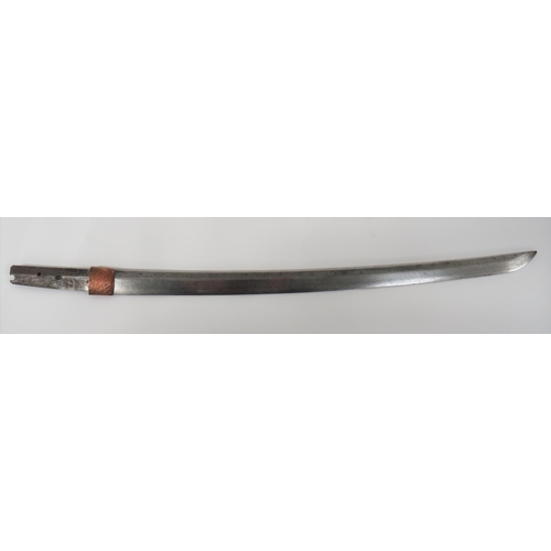 363 - Japanese Wakizashi Blade 
18 1/2 inch, single edged blade of typical form.  Copper habaki.... 