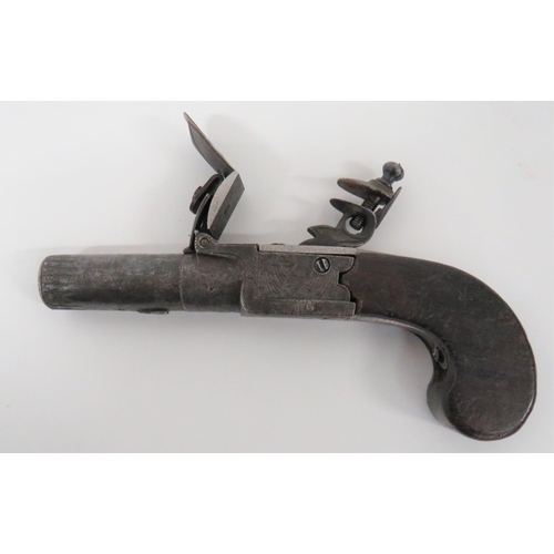 373 - Early 19th Century Flintlock Pocket Pistol 
54 bore, 1 3/4 inch, turn off barrel.  Flat si... 