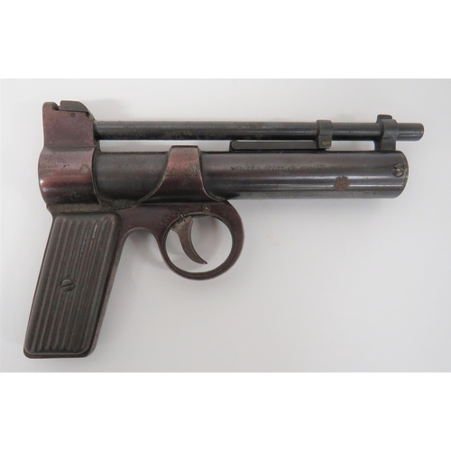 375 - Webley Junior Air Pistol
.177, 6 1/2 inch, blued hinged barrel.  Lower blued spring housing bod... 