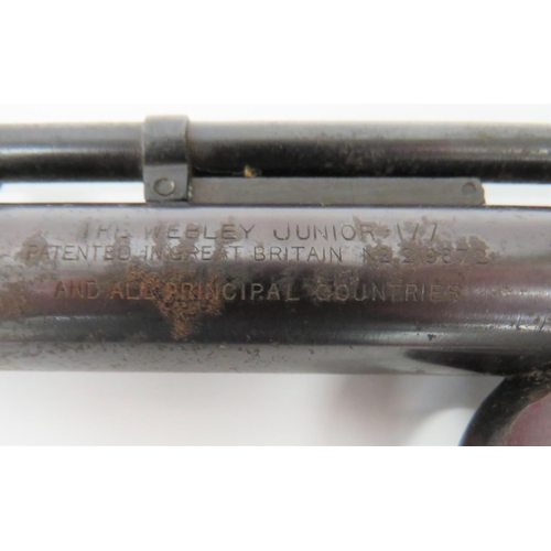 375 - Webley Junior Air Pistol
.177, 6 1/2 inch, blued hinged barrel.  Lower blued spring housing bod... 