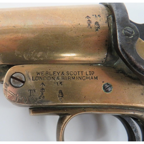 390 - WW1 Webley & Scott Flare Pistol
1 inch bore, brass barrel.  Brass body with maker's details 