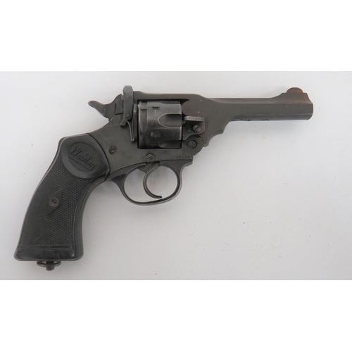 392 - Deactivated Webley MK4 Revolver
.38, blackened barrel with front blade sight.  Six shot fluted cylin... 